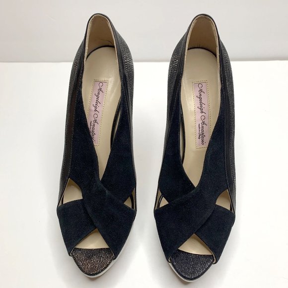 ANGELEIGH ANASTASIO Black Leather Peep Toe Platform Stiletto Sz 8 - Picture 2 of 9